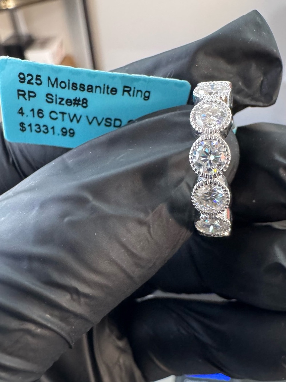 925 Sterling Silver with Rhodium Finish 4.16 CTW VVSD Moissanite